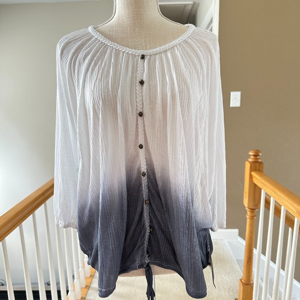 Seven7 White to Navy Ombre Button-Front Blouse